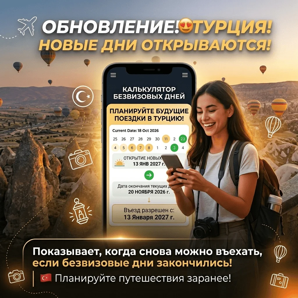 Калькулятор безвизовых дней в Турции